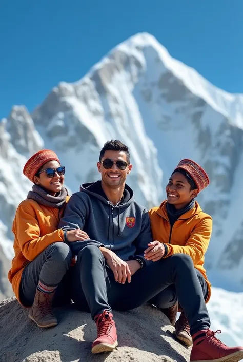 Ronaldo chilling at nepal mount everest with nepali fans (2 fans )