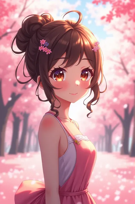 Anime girl with brunette hair updo 