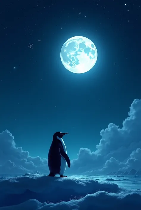 Silhouette of a penguin looking at the moon