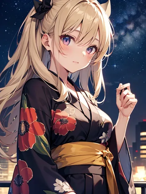 (Starry Sky), yukata, night, cute, Beauty, Tohsaka Rin, (masterpiece), highest quality, 1girl, uhd, retina, masterpiece, ccurate, anatomically correct, textured skin, super detail, high details, high quality, best quality, highres, 4K