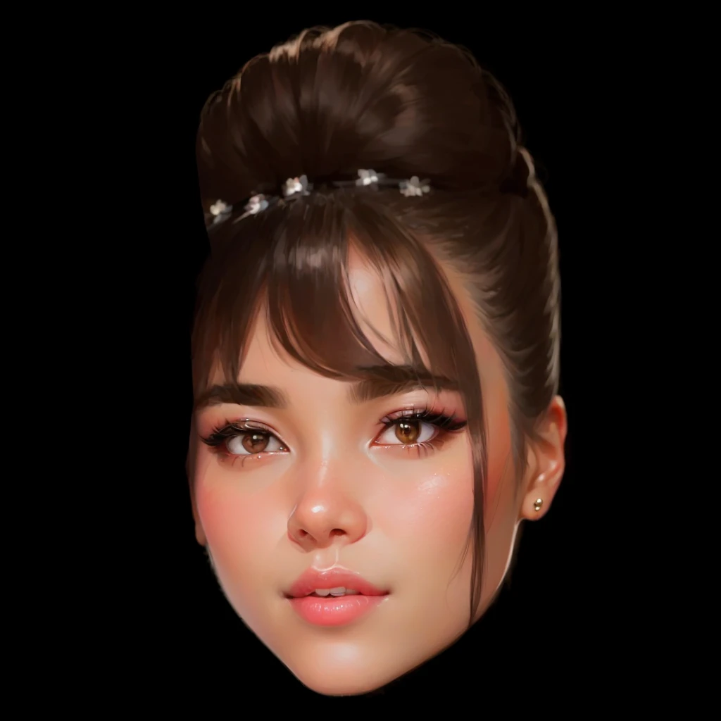 a close up of a woman with a pink lipstick and a bun, looks like audrey hepburn, full round face, hyperrealistic beautiful face, beautiful and realistic face, face very realistic, face realistic, portait photo profile picture, digital art. Thailand charact...