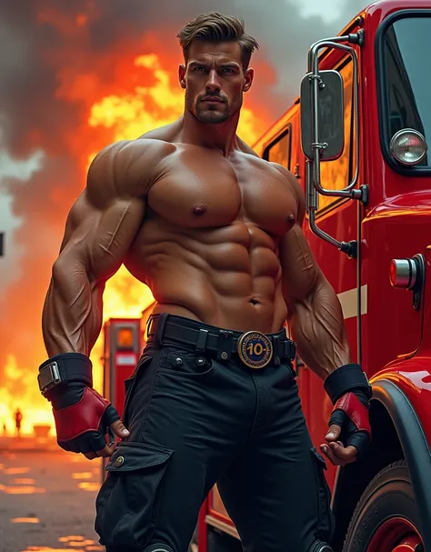 sexy firefighter, fire truck