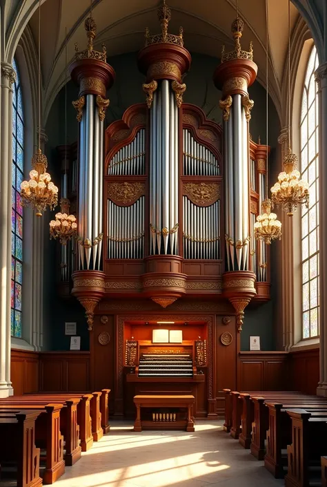 Pipe organs with their parts indicated