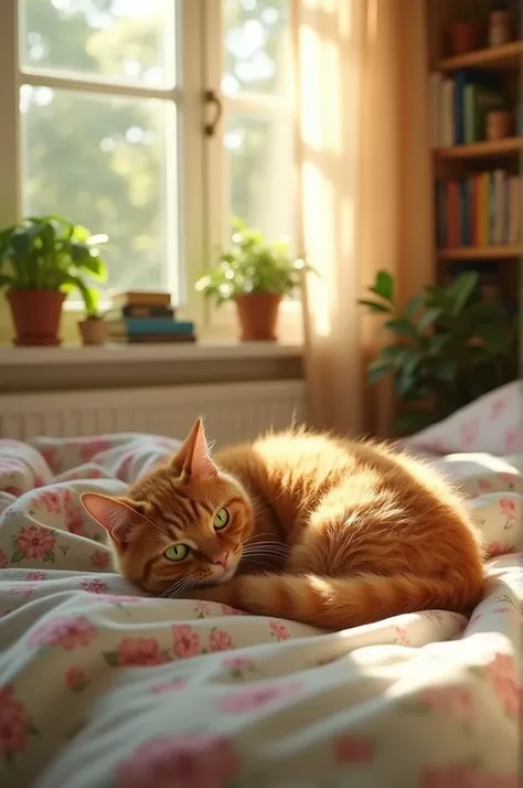 cat sleeping on a bed