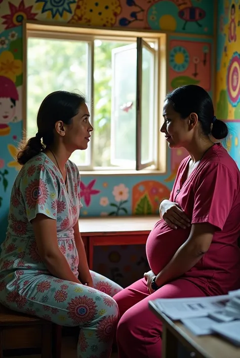 Community health nurse in a poor rural area a barangay in the philippines helping a mother for prenatal check up inside a clinic especially those who often do not opt for check up