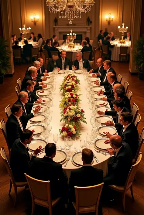 table with 24 people aerial view