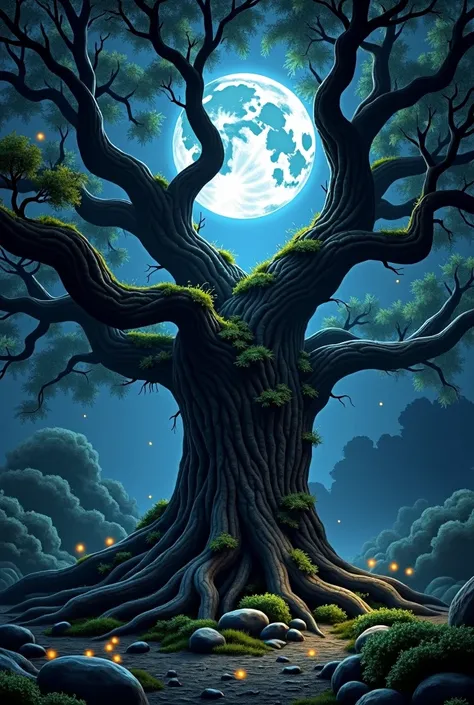 Full moon over a big tree