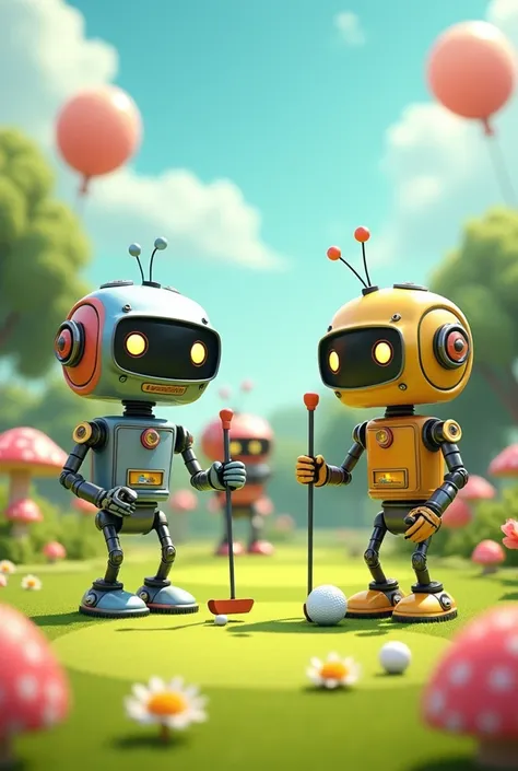 Cute Robots playing golf