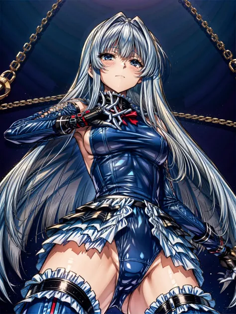 Perfect Anatomy, Highest quality, Rose,,Provocative attitude
(Inside a futuristic base:1.1)(Emotionless,Expressionless:1.4),Anime Style,(Frilled swimsuit, Knee socks, Removed sleeve), (Anime Style:1.4) ,(Three Girls:1.5),
Silver Hair,(White fingers:1.1,Bla...