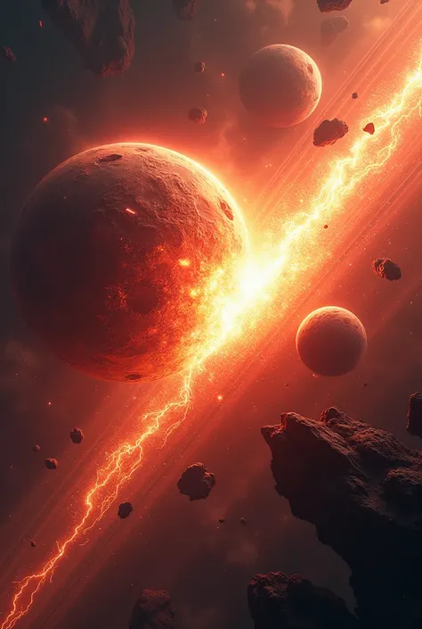 Imagine the cataclysmic moment when two massive planets collide in the cold expanse of space. The collision is a cosmic ballet of destruction and creation, where the forces of nature unleash their full power. As the planets approach each other, the skies a...