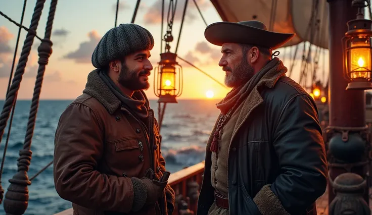 A man talking with the captain of the ship during the voyage 