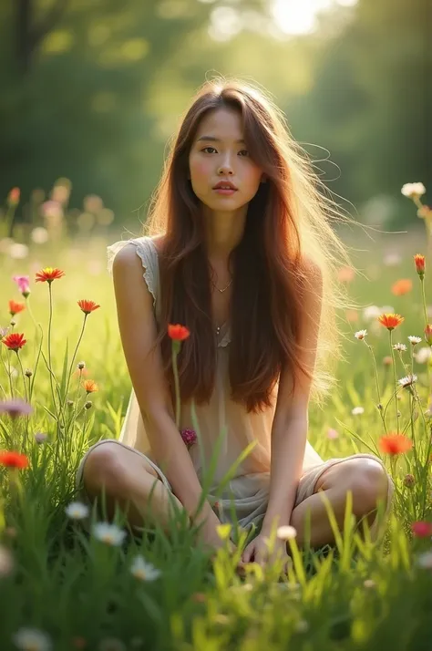 Naked beauty sitting on the ground