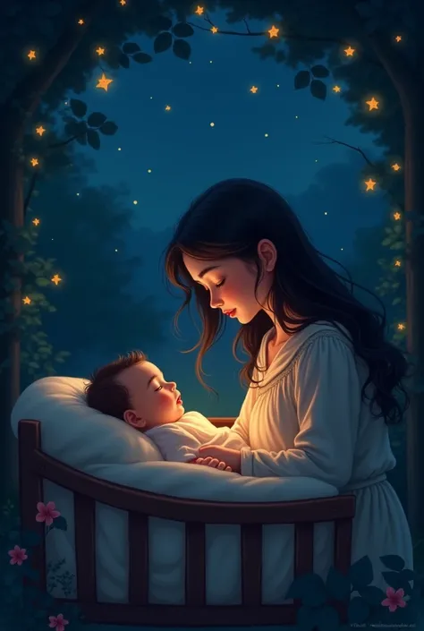 and the same but with their mom outside the cradle singing them to sleep and the sky dark because its night