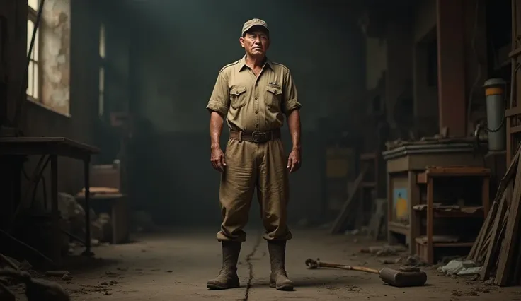 tired brazilian man wearing work uniform full body