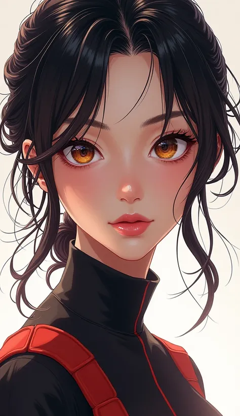 a beautiful woman with a lot of admirers, portrait, anime style, sharp lines, no round lines