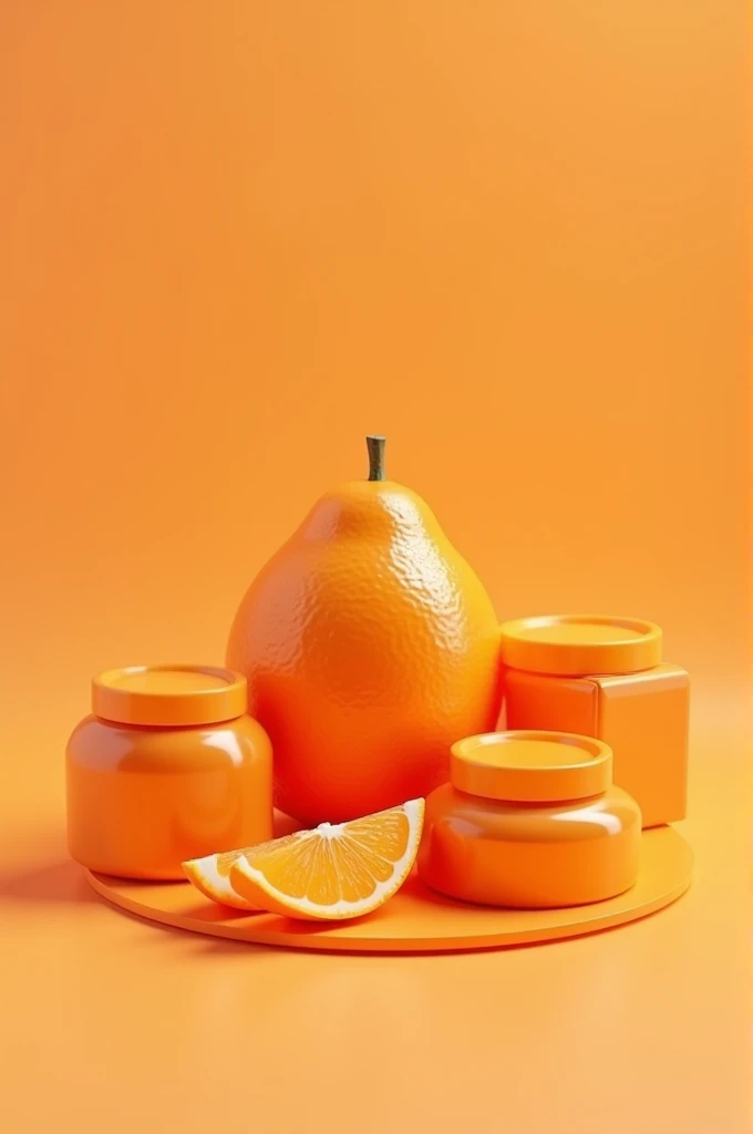 Create a 3d logo with an orange theme (Fruit) and Skincare as cream products, soap and mask. And that the main name that appears is only ( Orange Skincare)