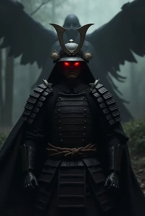 samurai red light eyes, and the black shadow behind him