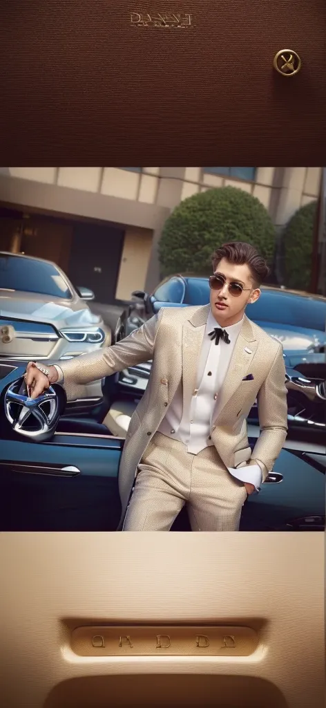 ((best quality:1.3)), ((masterpiece:1.3)), ((detailed background:1.3)), ((detailed face:1.3)), ((Dandy handsome man:1.3)), sunglasses, ((Detailed luxury branded suit:1.3)), ((Detailed luxury car background:1.3)),