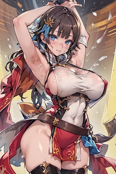 (armpit focus:1.3),　spread armpit,  (cum on armpit:1.5), projectile cum, 1boy, penis,
LeonaGB, low ponytail,Complex eyes,Beautiful Eyes,Symmetrical eyes,Big eyes:1.5,Seductive eyes,Blue Eyes,hair ornament, 
High resolution,Sharp focus,(Super detailed,Very ...