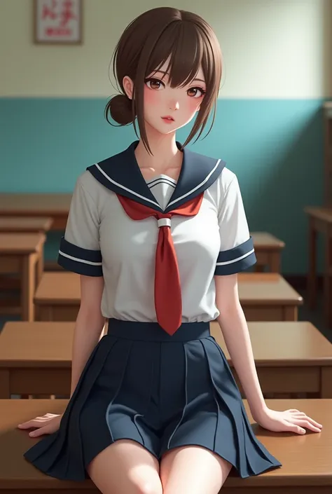 ((A Japan)), cute girls,  (Japanese woman of :1.2), (((schoolar uniform), (white  shirt), (navy blue pleated skirt), mini-skirt, (red necktie), Facing the camera, perfection female form, face of perfection, bright pink lips, expressive eyes, ombre, eyeline...