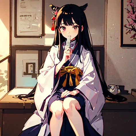 Hinamatsuri、Ohina-sama、cherry blossoms、Highest quality、Accurate Fingers、Detailed illustrations、(Highest quality, sketch:1.2),Illustrator,1 person, masterpiece, Style: Taisho retro room、 Classic, Dark Black、Japanese style、Japan、I&#39;m in the room、Soft Ligh...