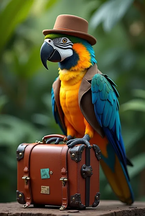 A parrot with suit case