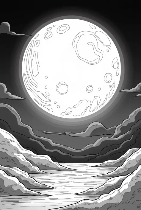 Black and white full moon coloring page 