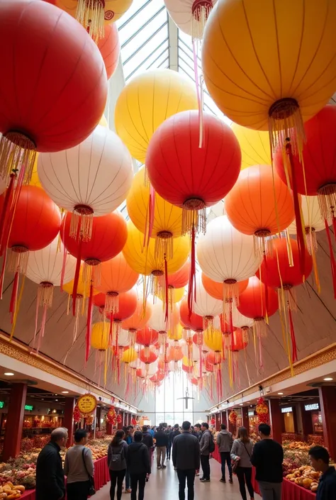 Decoration for an onion expo with Chinese balloons making an onion 

