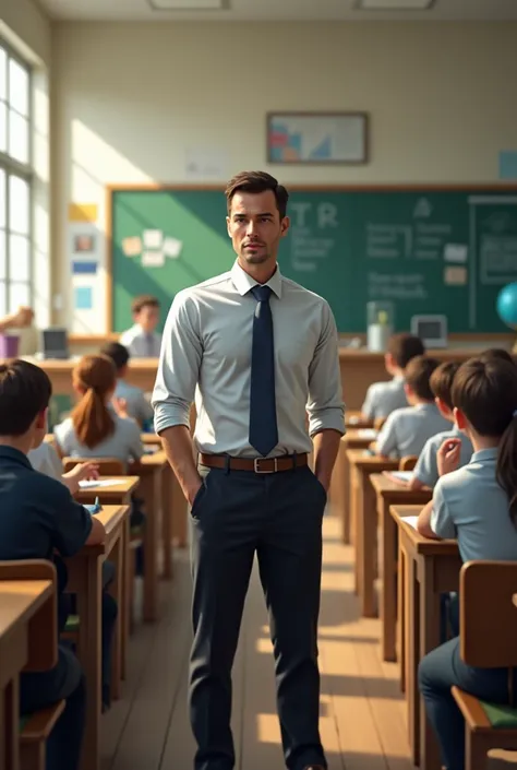 School classroom with a male teacher teaching