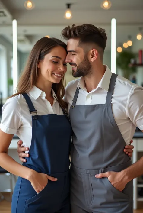 A beauty school couple with uniform