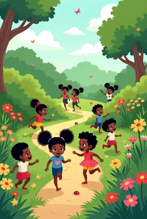 a drawing of black children in the garden in stick figure mode