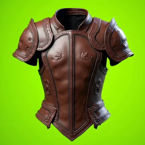 hyperrealistic, medieval, elven leather, chest armor piece, lime green background