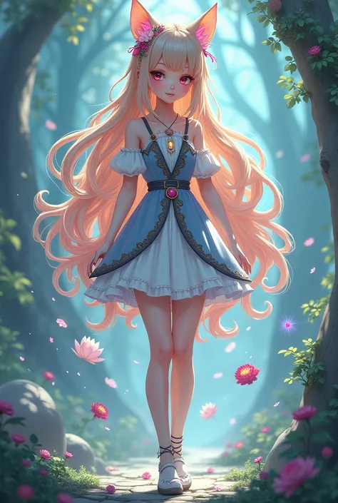 Cute unique  fantasy full body highly detailed  girl tall semi chibi anime style 