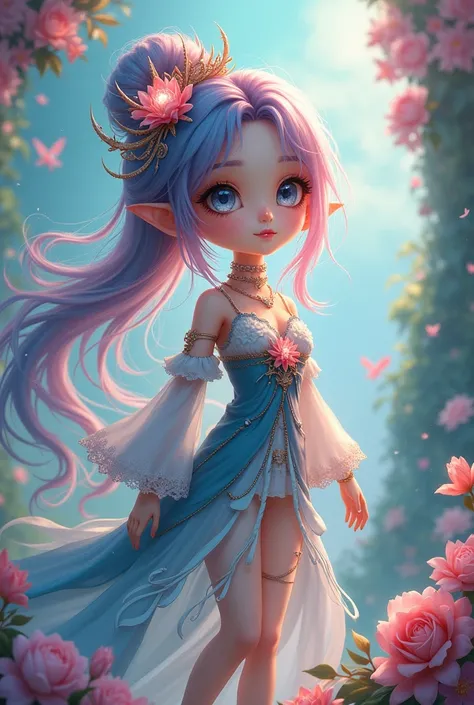 Cute unique  fantasy full body highly detailed  girl tall semi chibi anime style 