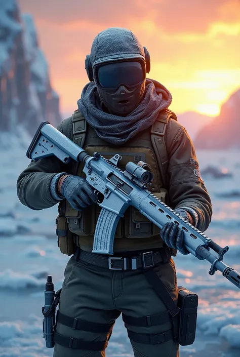 Pubg cractor holding m416 ultra glacier  at the sunrise  