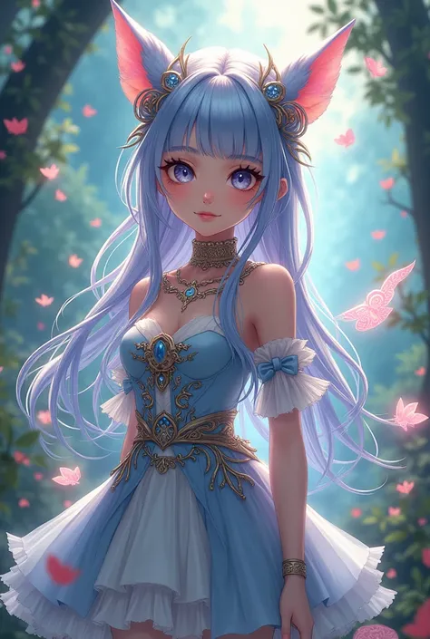 Cute unique  fantasy full body highly detailed  girl tall semi chibi anime style 