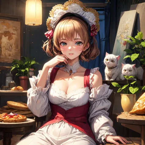 ((Best quality)), ((Masterpiece)), (Detailed), visage parfait,anime mignonne maman servantes 4K three details better quality , La fille aux chats&#39;s mother is bronzed all long her sont allumés avec gros sein, fille chat de 40 ans,ultra quality , , gros ...