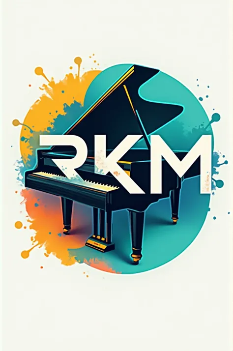 A logo with name RKM with modern style piano in bright colors