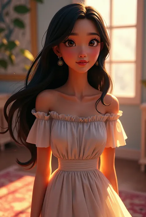  pixar in a dress without earrings christian long black hair