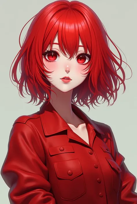 A cool, red-haired, mashed-up guy who looks a bit like an anime character.、I think red clothes and white skin would be good. It makes her look younger.