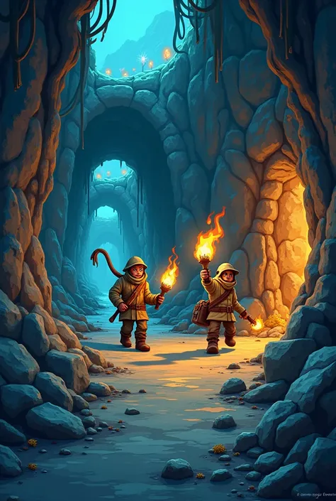 cave dungeon, horizontal, dungeon background toon style