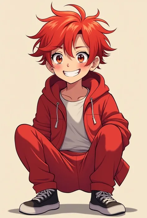 A cool, red-haired, mashed-up guy who looks a bit like an anime character.、I think red clothes and white skin would be good. Like Crayon Shin-chan. Slacking off.