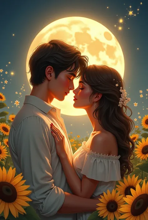 Create me a picture, for my beautiful girlfriend, anniversary, and put a poem that expressed how much I love him , Her name is Lindy, I call him cuchurrumi as a nickname. Put images alluding to the moon and sunflowers, and to express how much I love her an...