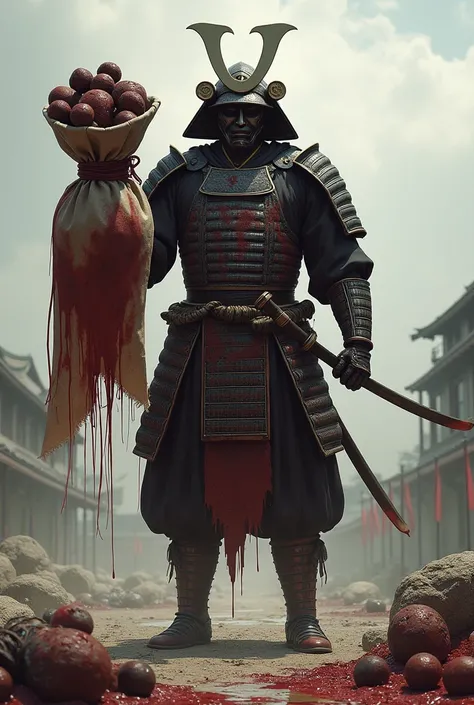 Samurai holding a bloody sack