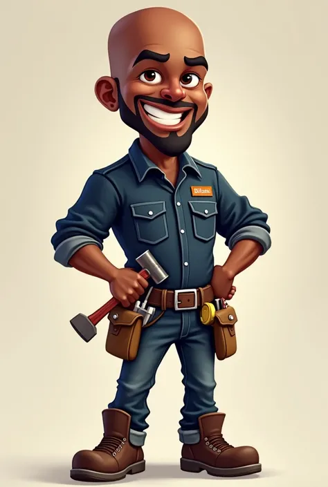 
No beard No muscle Like a cartoon character - **cor da pele:** Negro
- **body hair:** Bald - **eyeballs:** smiling - **badass clothing:** Dark blue work shirt, with front pockets and an embroidered name; dark jeans; and safety boots.
- **Accessories:** A ...