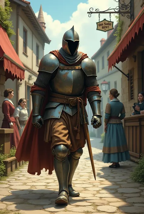 It&#39;s on sale, and everything is fantasy,  
The girls are ladies, the innkeeper a gentleman,  
With his visor on, he continues on his way,  
Because in his mind he is the hero, the best (Knight in fake cloth and rusty iron armor)