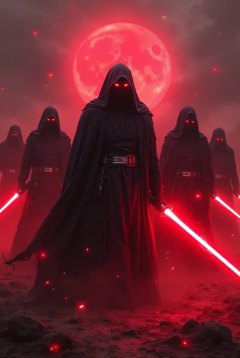 A group of Sith Lord from Star Wars, no Person but anything Else, dark atmosphere, red lightsaber, scary, frightening, ultra-realistic