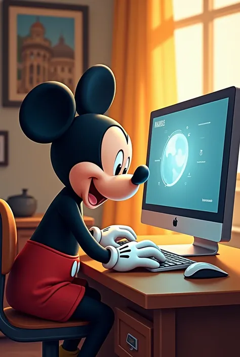 Mickey with a computer