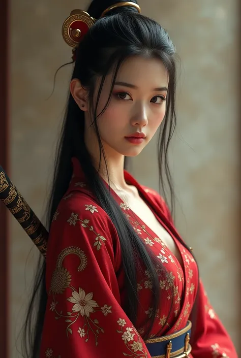 samurai Korean woman, ((masterpiece, highest quality, Highest image quality, High resolution, photorealistic, Raw photo, 8K)), ((Extremely detailed CG unified 8k wallpaper)), (huge stunning goddess shot, very hot and sexy, jaw-dropping beauty, perfect prop...