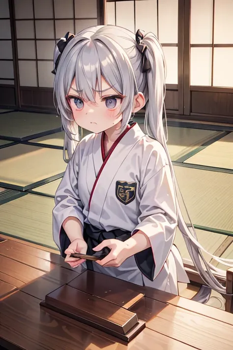 In the summer daytime, in a Japanese-style room with tatami flooring, a low table is set.
BREAK
A stubborn old man,twintail,BREAKING THE UNIFORMS HE FOLDS HIS ARMS, with wrinkles between his brows. An aura of anger (emanating:1.5) rises from his body. brea...